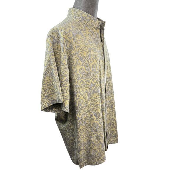 Reyn Spooner VTG 90s Y2k Hawaiian Shirt Reverse Green Tiki Print Print‎ Size XXL - Picture 3 of 5